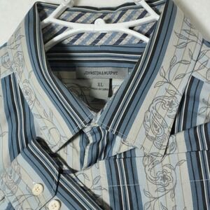 Johnston And Murphy Button Shirt Mens XL Blue Striped Floral Paisley Long Sleeve